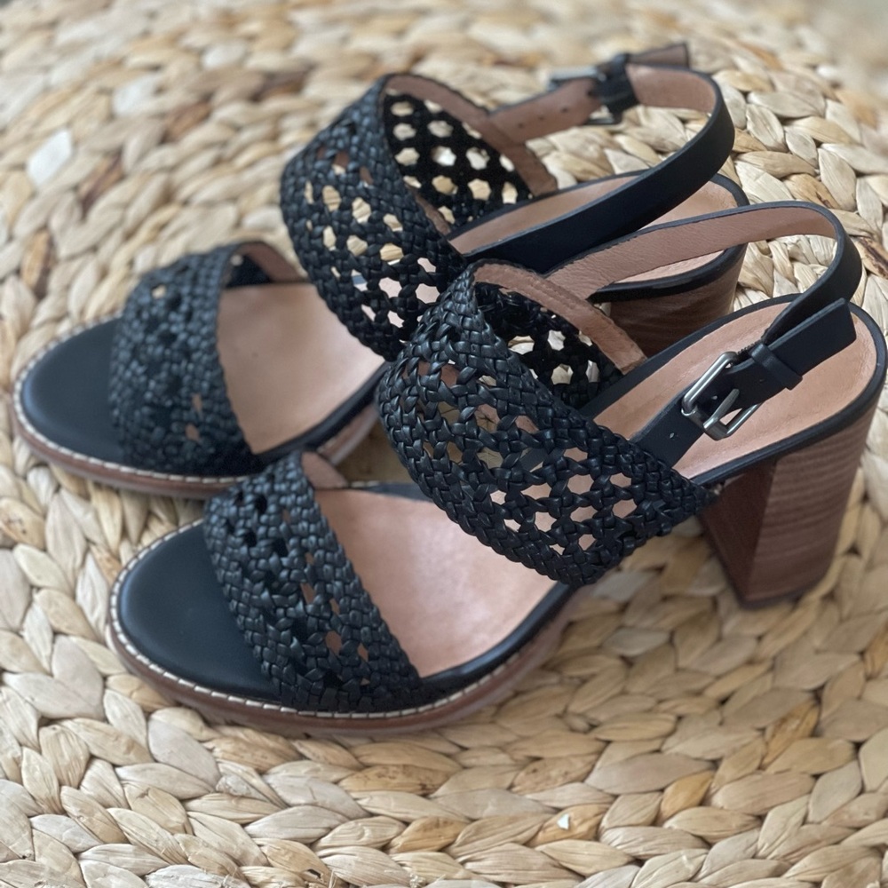 Gorgeous Madewell Black Braided Crotchet LeatherSandals with wood block heel - Picture 4 of 8